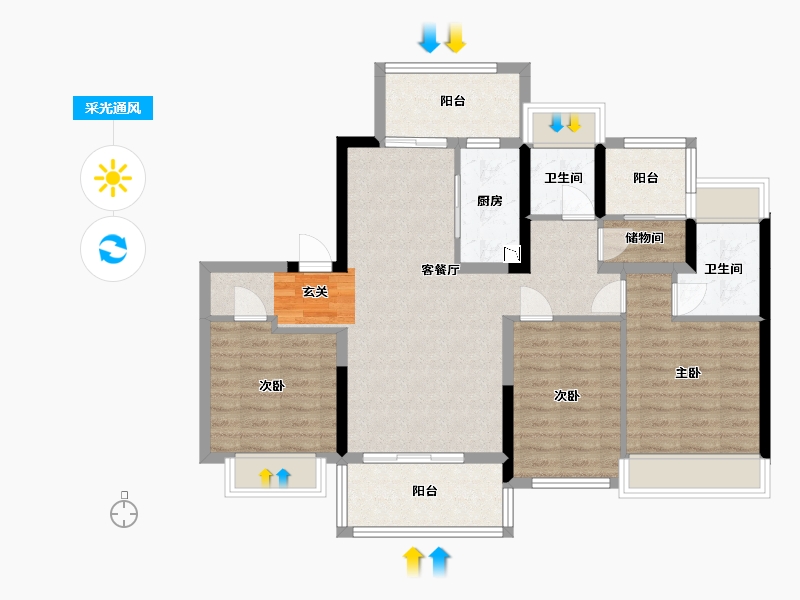 广东省-中山市-碧桂园星钻-92.57-户型库-采光通风