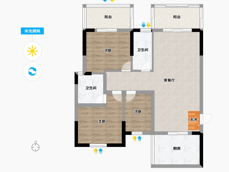 广东省-潮州市-朝晖华府-84.55-户型库-采光通风