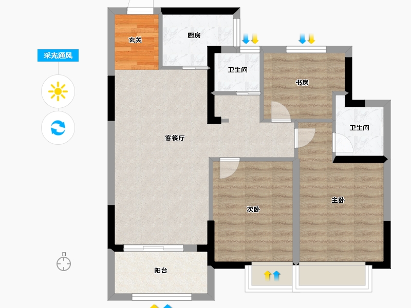 广西壮族自治区-桂林市-湘江壹號-75.00-户型库-采光通风