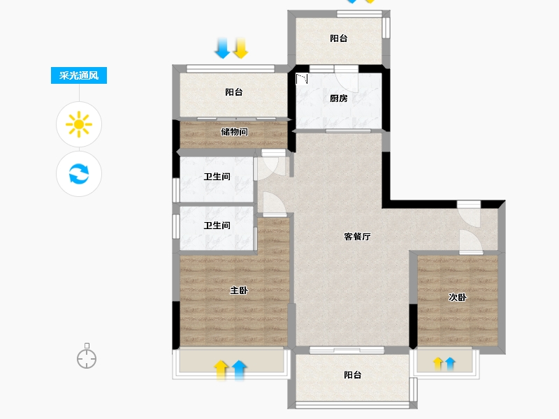 广东省-中山市-碧桂园星钻-84.32-户型库-采光通风