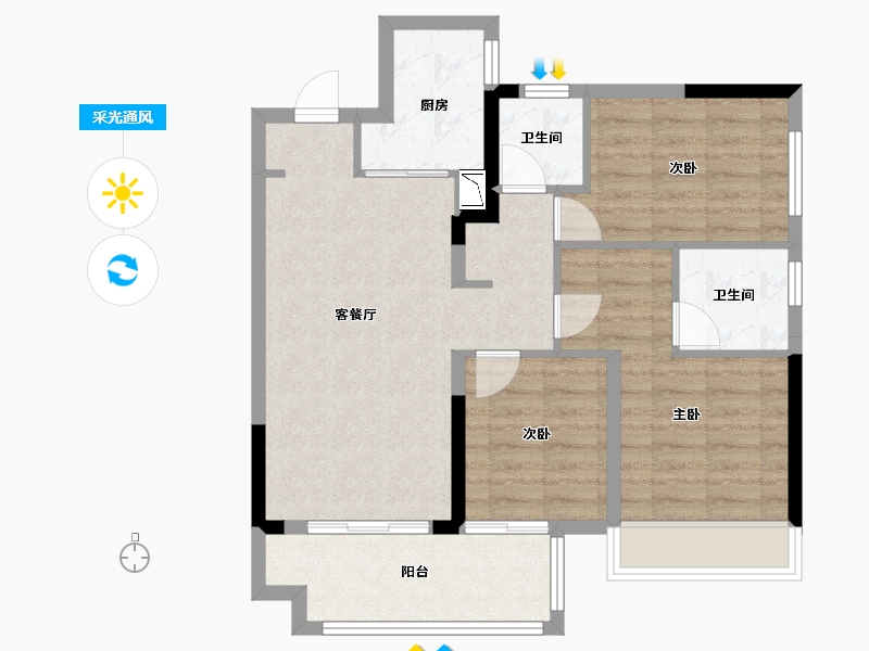 广西壮族自治区-南宁市-旭辉湖山樾-76.59-户型库-采光通风