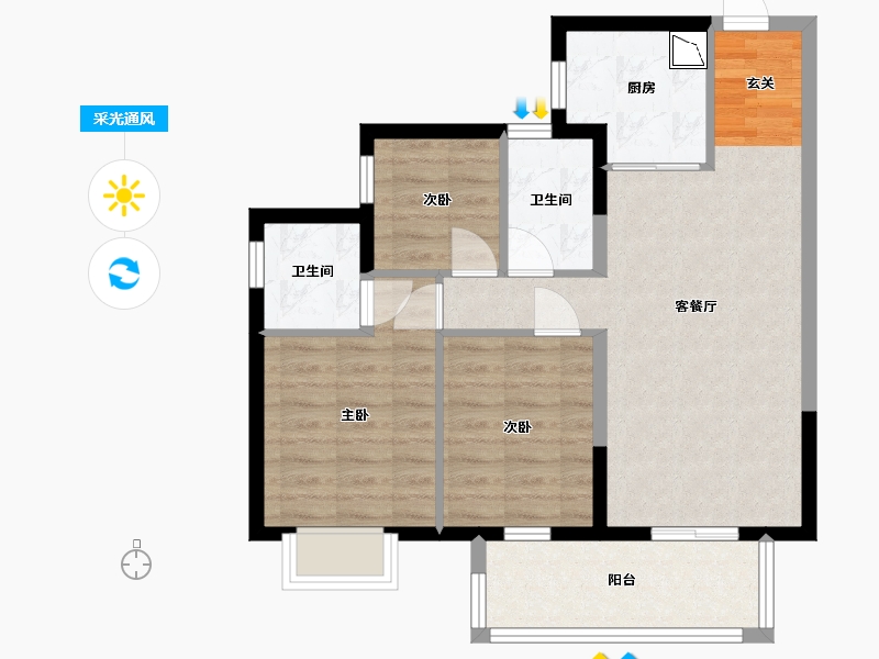 广东省-东莞市-信鸿御江东岸-70.33-户型库-采光通风