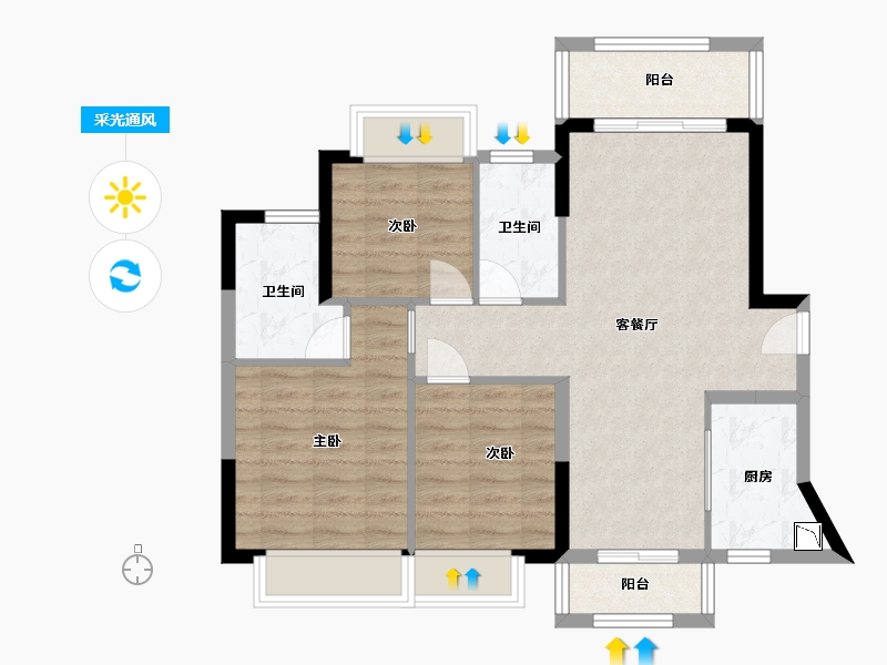 广东省-东莞市-龙光江南大境-76.61-户型库-采光通风