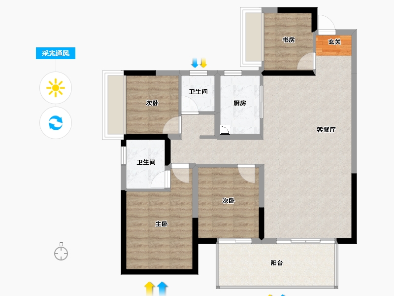 广西壮族自治区-南宁市-彰泰江景湾-94.58-户型库-采光通风