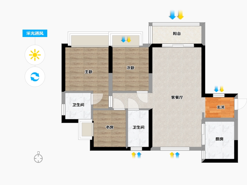 广东省-东莞市-信鸿誉庭-73.98-户型库-采光通风