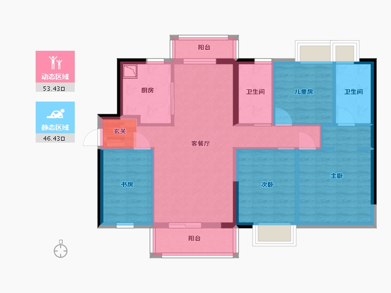 广东省-东莞市-招商雍景湾-88.96-户型库-动静分区