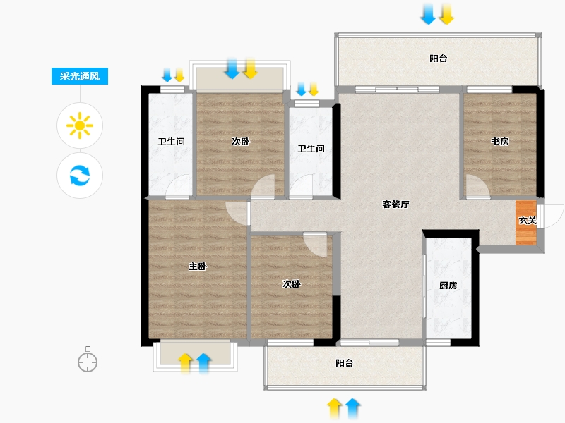 广西壮族自治区-南宁市-阳光城大唐檀境-111.45-户型库-采光通风