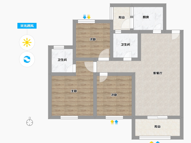 海南省-三亚市-海韵阳光城-65.32-户型库-采光通风