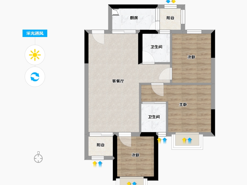 广西壮族自治区-南宁市-人和公园溪府-61.31-户型库-采光通风