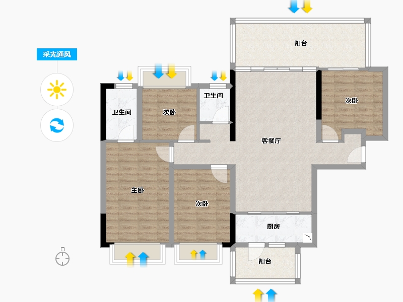 广西壮族自治区-南宁市-旭辉湖山樾-106.70-户型库-采光通风