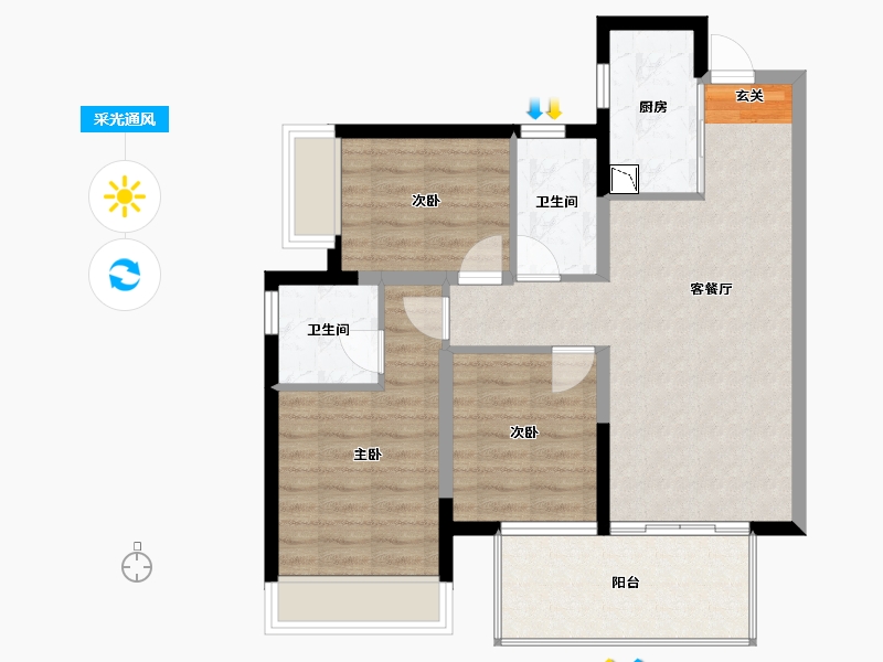 广西壮族自治区-南宁市-阳光城大唐檀境-76.90-户型库-采光通风