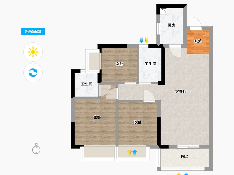 广东省-东莞市-唐商翰林府-63.73-户型库-采光通风