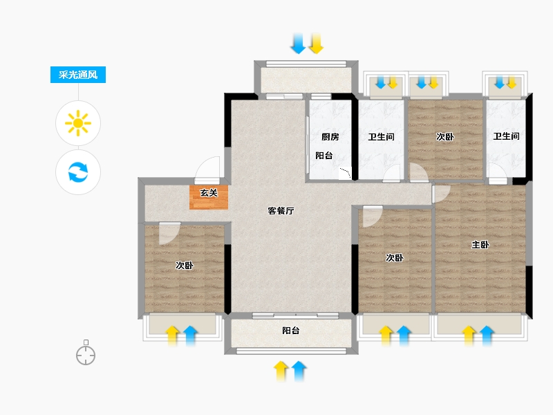 广东省-中山市-碧桂园·黄金时代-111.64-户型库-采光通风