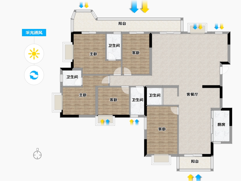 广西壮族自治区-南宁市-汉军冠江台-174.94-户型库-采光通风