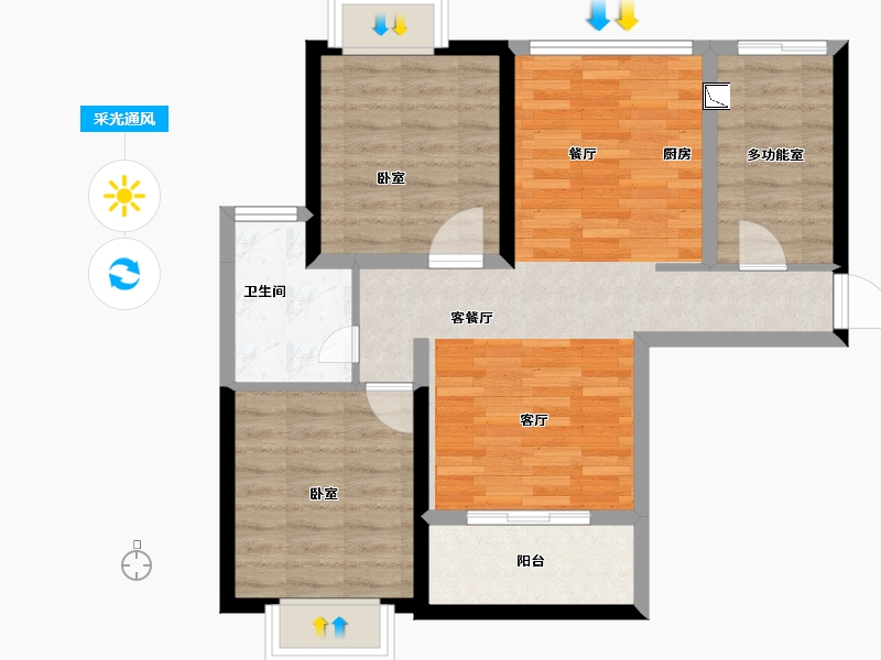 海南省-三亚市-天悦湖畔-69.32-户型库-采光通风