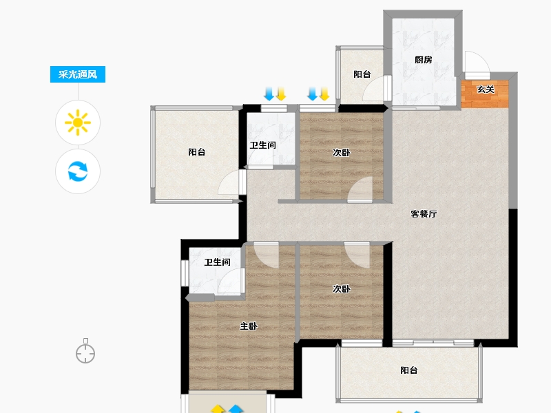 广西壮族自治区-南宁市-海蓝金钟府-89.81-户型库-采光通风