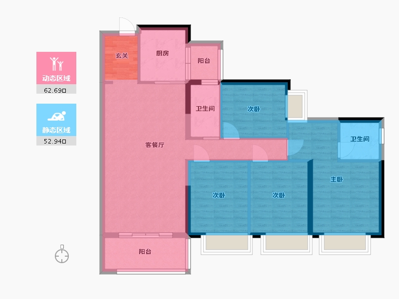 广东省-东莞市-碧桂园旗山·玖珑湾-103.96-户型库-动静分区