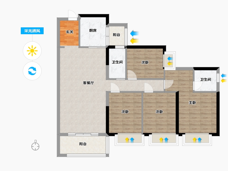 广东省-东莞市-碧桂园旗山·玖珑湾-103.96-户型库-采光通风