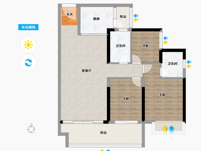 广东省-中山市-敏捷·紫岭天玺-87.10-户型库-采光通风