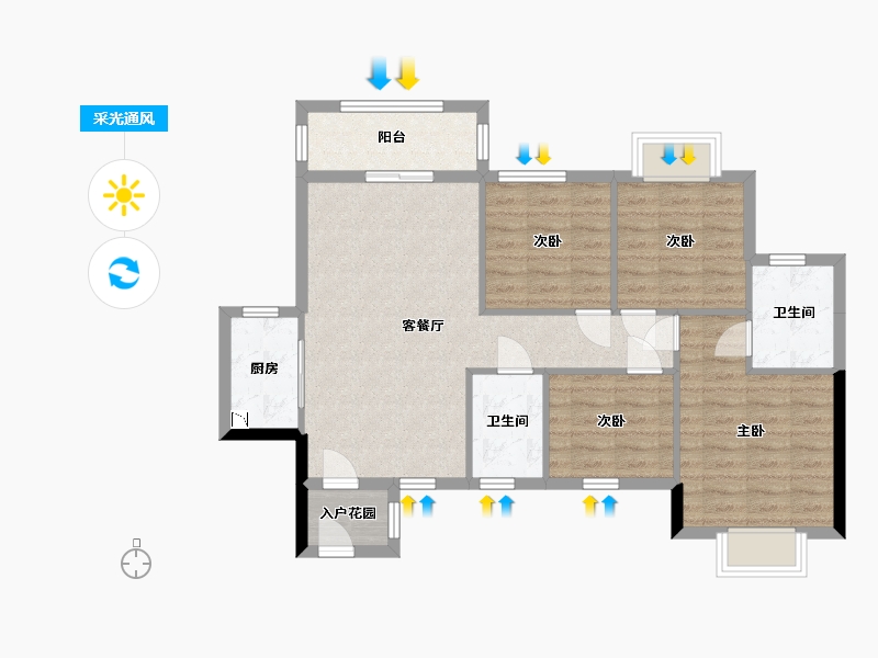 广西壮族自治区-南宁市-国田秋月蓝湾-85.51-户型库-采光通风