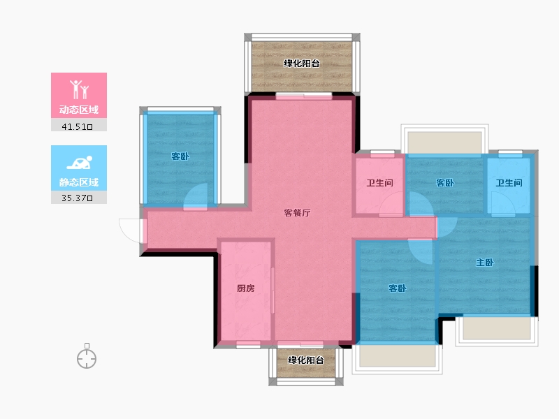 广西壮族自治区-南宁市-荣浩观唐府-76.40-户型库-动静分区