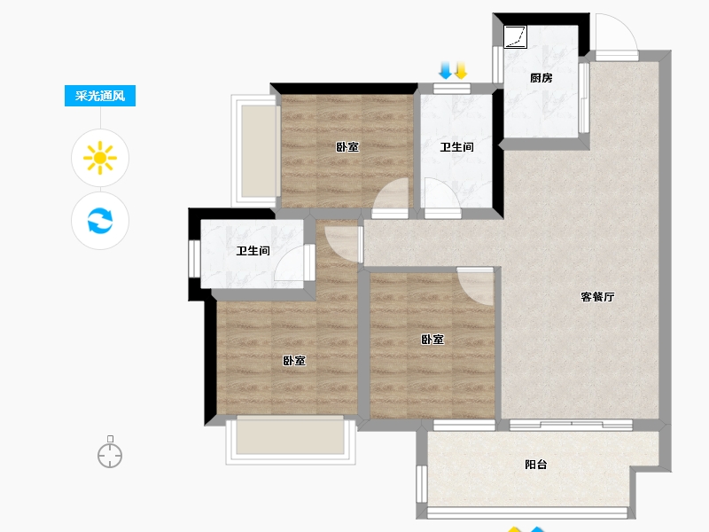 广西壮族自治区-贵港市-阳光城文澜府-71.20-户型库-采光通风