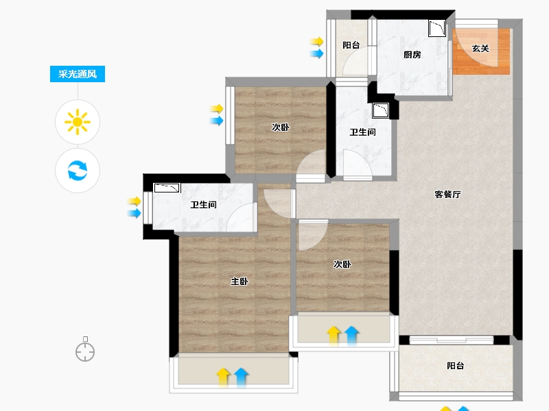 广东省-中山市-龙光玖誉湾-64.96-户型库-采光通风