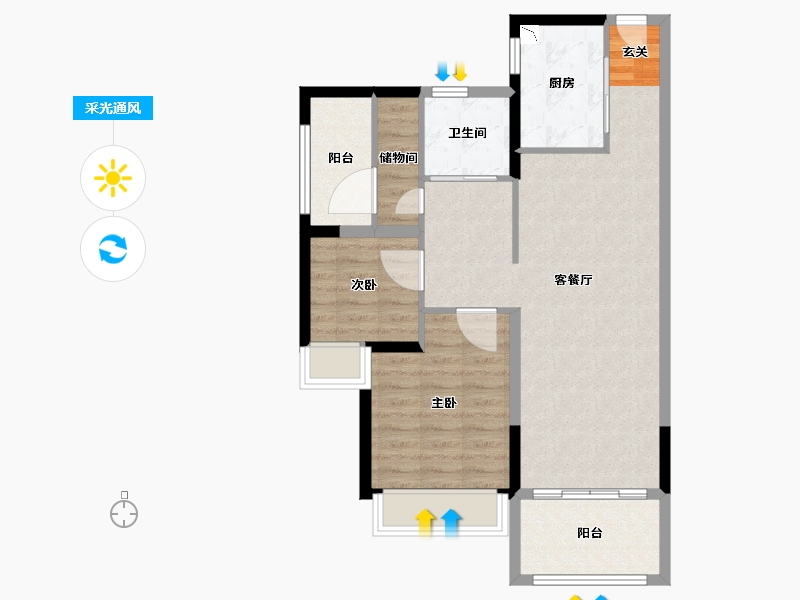 广东省-中山市-碧桂园活力城-74.81-户型库-采光通风