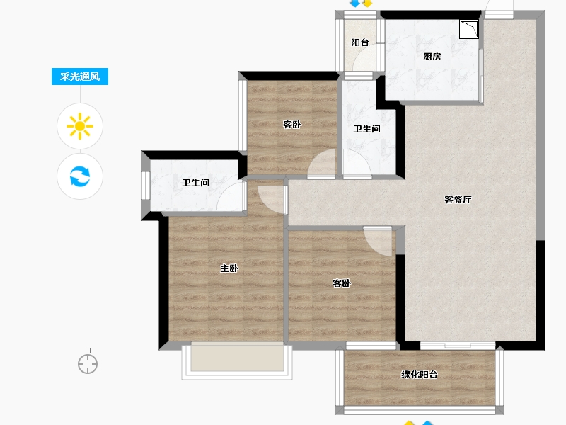 广西壮族自治区-南宁市-龙光玖珑华府-82.36-户型库-采光通风