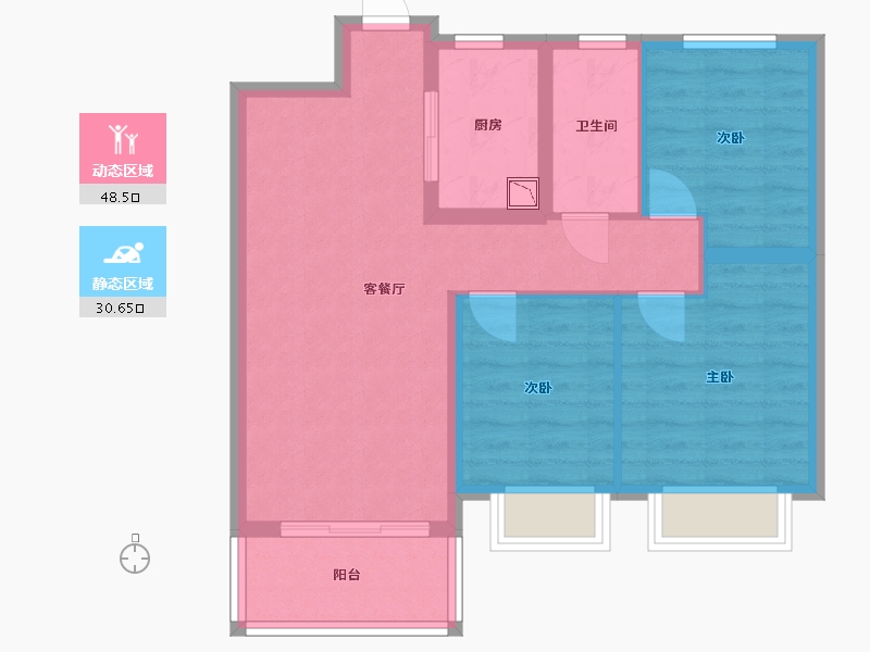 湖北省-武汉市-东湖金茂府-70.34-户型库-动静分区