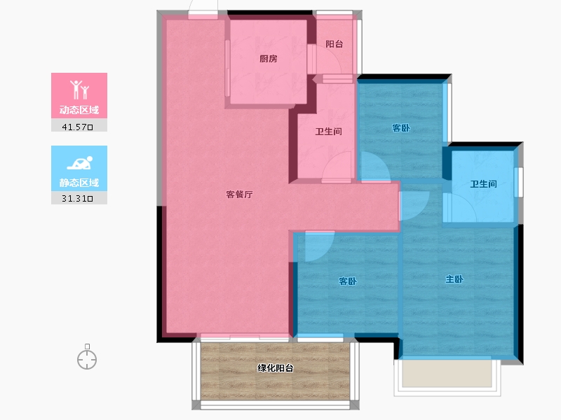 广西壮族自治区-南宁市-龙光玖珑华府-71.58-户型库-动静分区