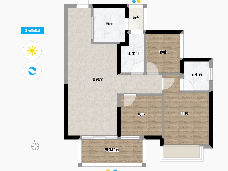 广西壮族自治区-南宁市-龙光玖珑华府-71.58-户型库-采光通风