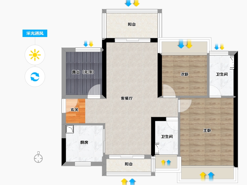 广东省-中山市-龙光玖誉湾-74.60-户型库-采光通风