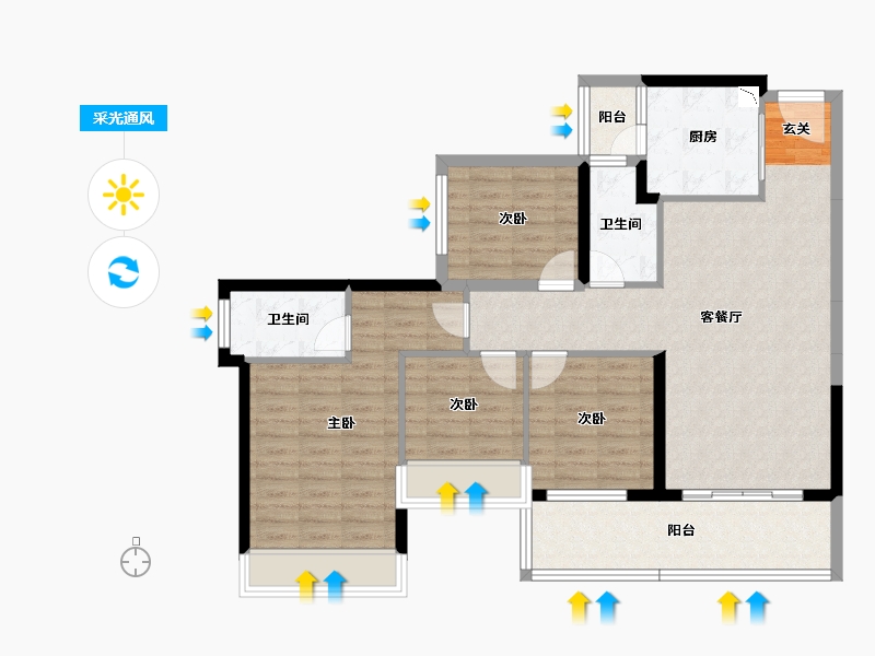 广东省-中山市-龙光玖誉湾-101.71-户型库-采光通风