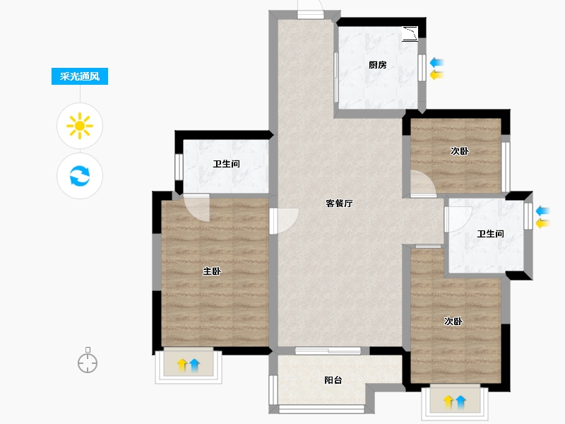 广东省-东莞市-融创云玥台-79.20-户型库-采光通风