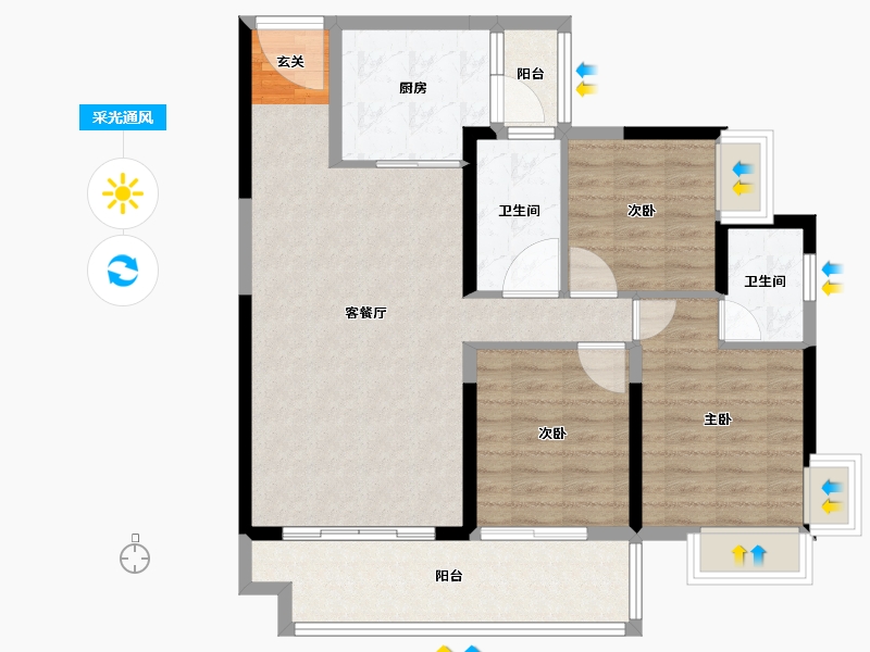 广东省-中山市-敏捷·紫岭天玺-91.00-户型库-采光通风