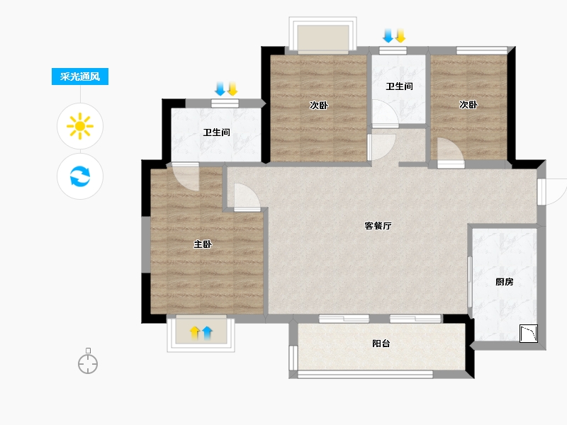 广东省-东莞市-融创云玥台-80.01-户型库-采光通风