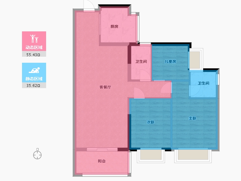 广东省-东莞市-碧桂园旗山·玖珑湾-81.81-户型库-动静分区