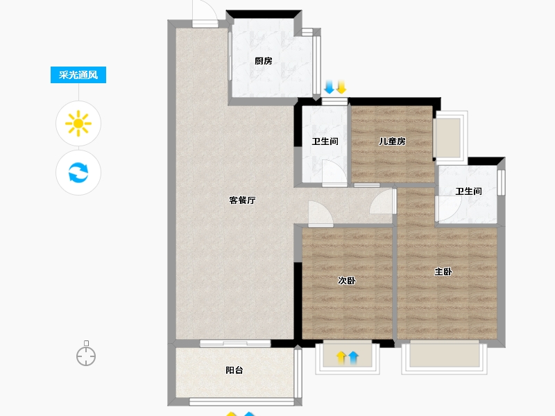 广东省-东莞市-碧桂园旗山·玖珑湾-81.81-户型库-采光通风