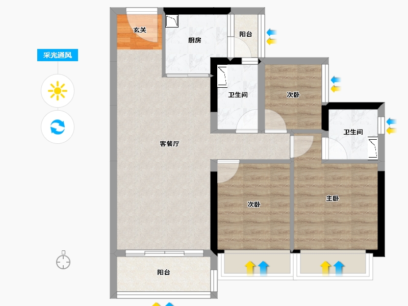 广东省-中山市-碧桂园活力城-68.42-户型库-采光通风