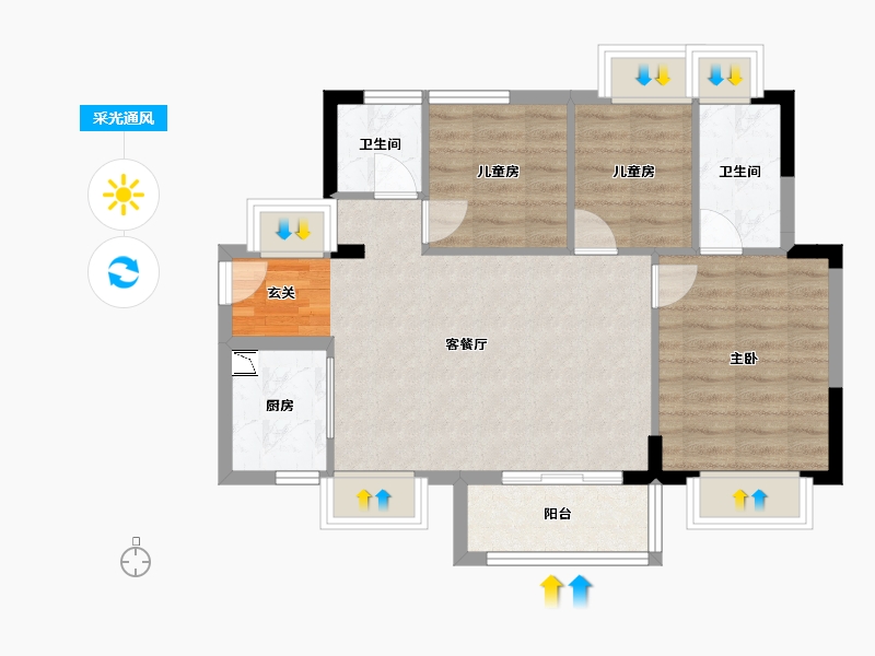 广东省-东莞市-华侨城云麓台(二期)-69.24-户型库-采光通风