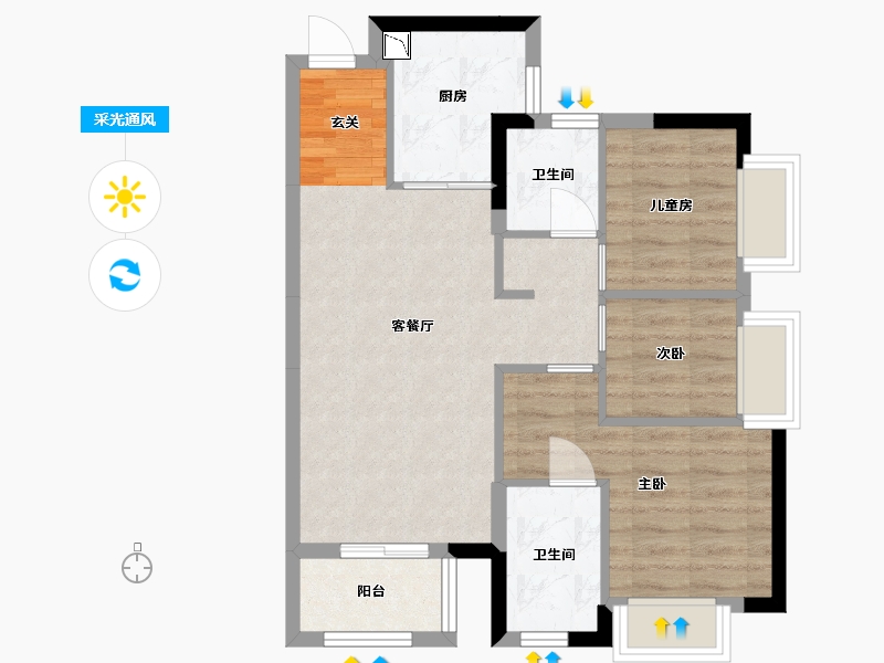 广东省-东莞市-华侨城云麓台(二期)-64.29-户型库-采光通风