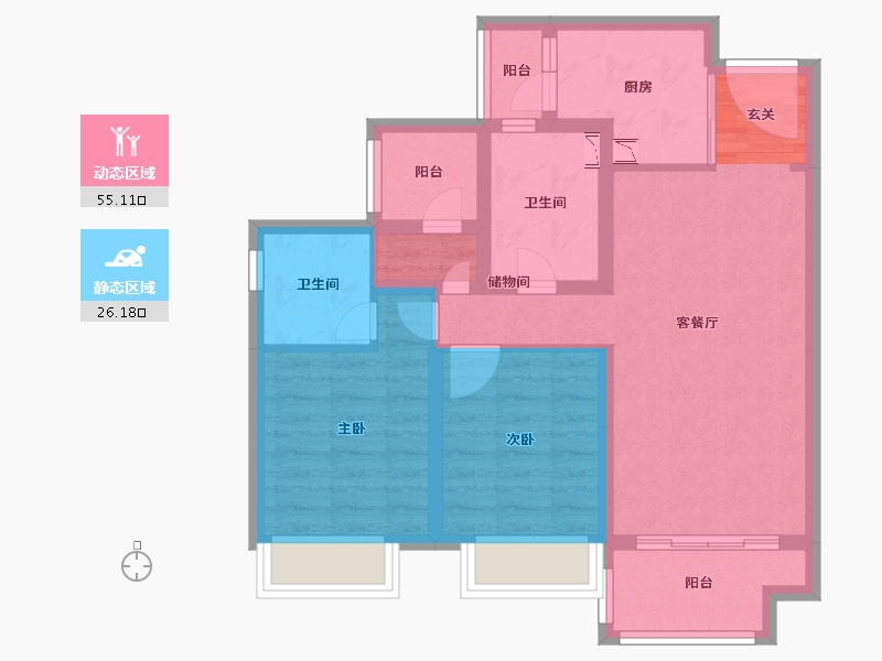 广东省-中山市-招商禹洲·云鼎府-70.83-户型库-动静分区