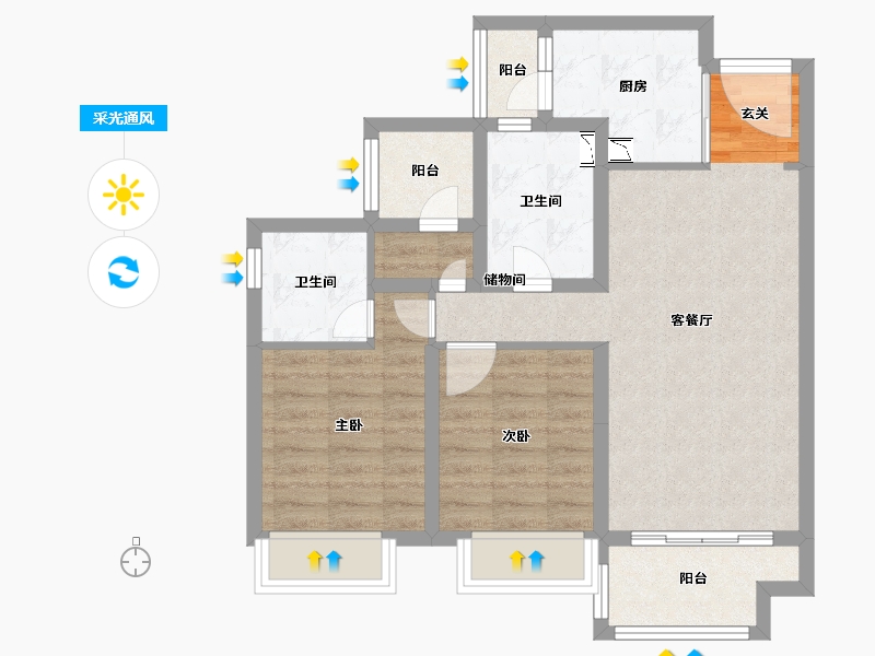 广东省-中山市-招商禹洲·云鼎府-70.83-户型库-采光通风