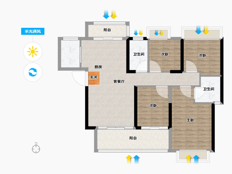 广东省-中山市-敏捷·紫岭天玺-102.00-户型库-采光通风