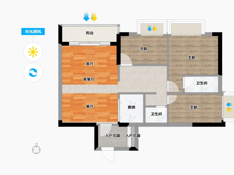 海南省-儋州市-衍宏万国大都会-64.56-户型库-采光通风