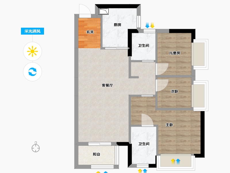 广东省-东莞市-华侨城云麓台(二期)-64.52-户型库-采光通风