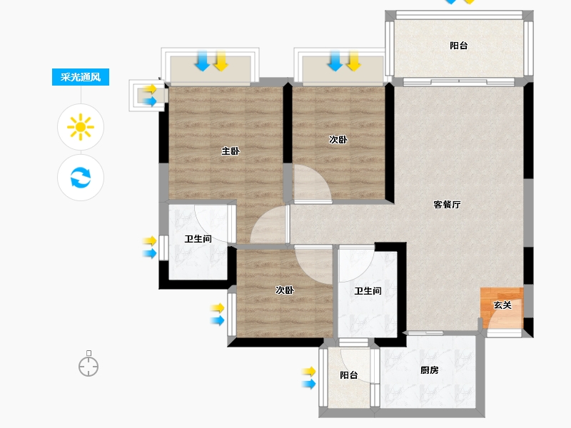 广东省-中山市-敏捷·紫岭天玺-77.00-户型库-采光通风