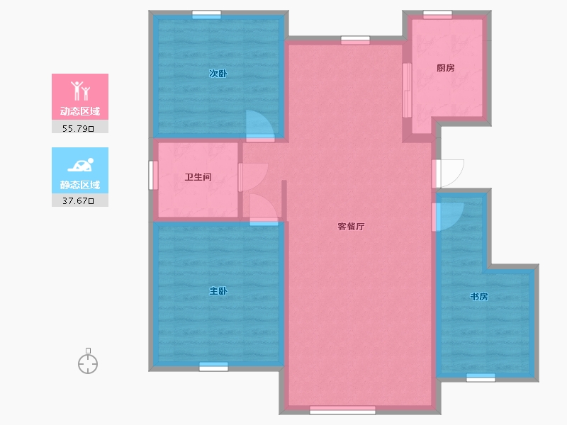 新疆维吾尔自治区-乌鲁木齐市-紫美雅和-83.58-户型库-动静分区