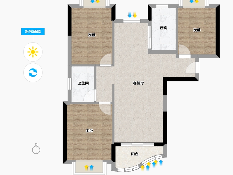 海南省-三亚市-合景汀澜海岸-71.49-户型库-采光通风